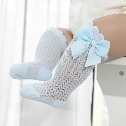Princess Touch: Bow-Embellished Cotton Knee Socks for Baby Girls