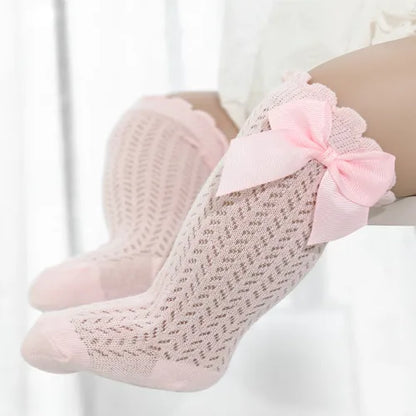 Princess Touch: Bow-Embellished Cotton Knee Socks for Baby Girls