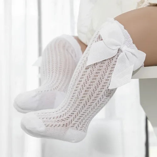 Princess Touch: Bow-Embellished Cotton Knee Socks for Baby Girls